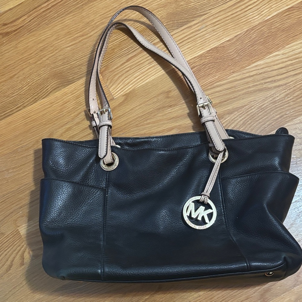 Michael Kors Black and Tan Leather Shoulder Purse Bag
